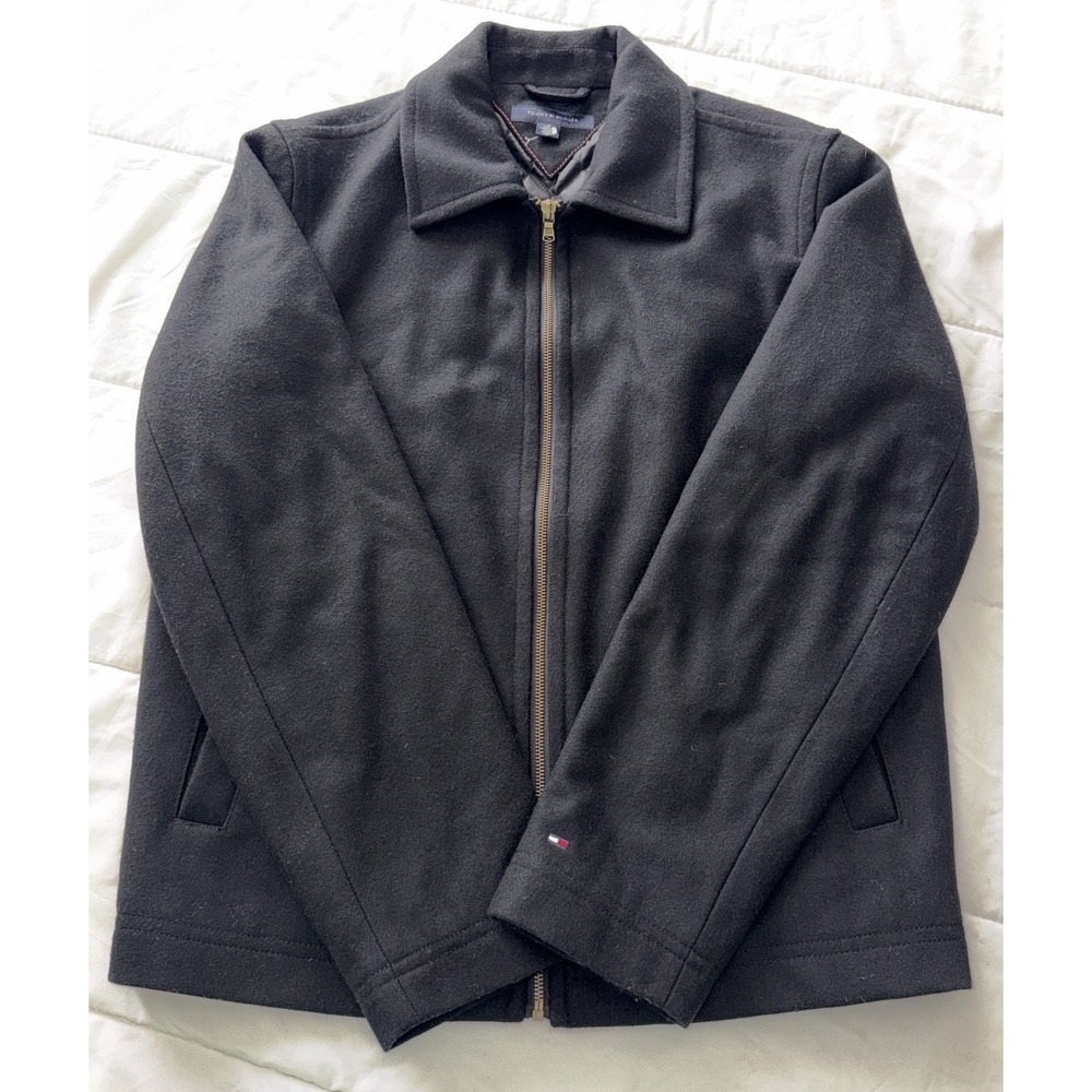 Tommy Hilfiger Mens Jacket Black Wool Collared Full Zipper Medium